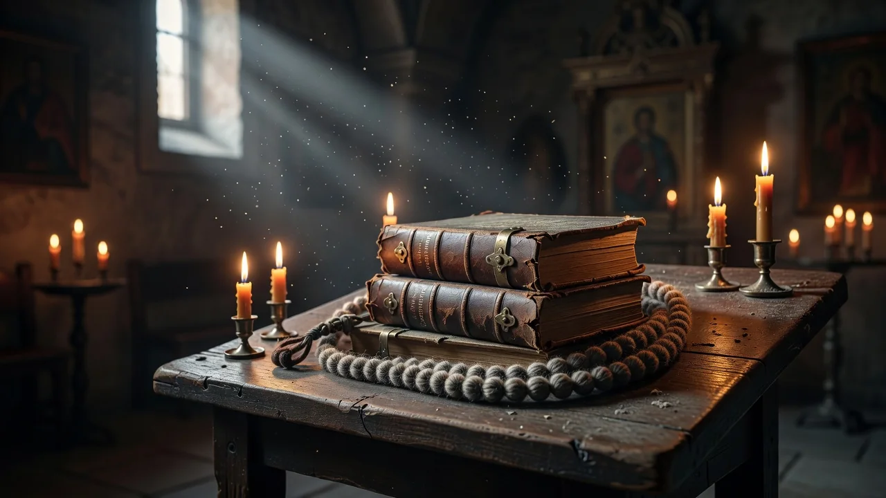 Богослужебные книги и чётки на аналое